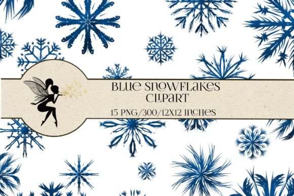 Blue Snowflakes Clipart: 15 PNG Xmas Design Assets