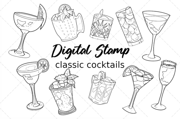 Clipart Classic Cocktails Digital Stamp: Your Go-To Design Asset