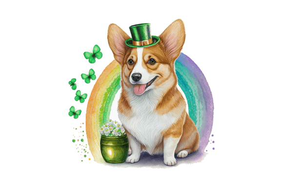Cute Lucky Welsh Corgi Watercolor Illustration for Your Projects