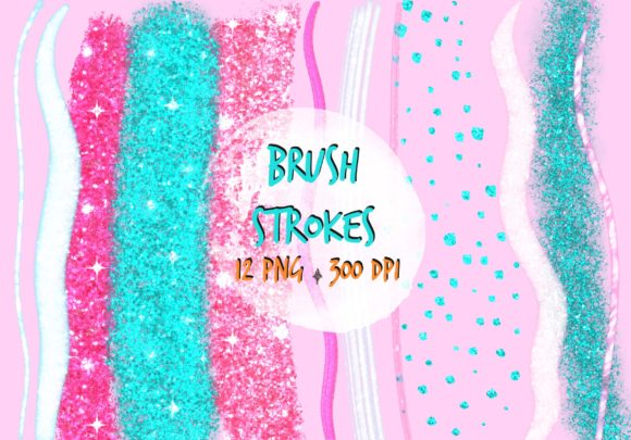 Cyan Glitter Brush Strokes Clip Art: A Modern Design Asset