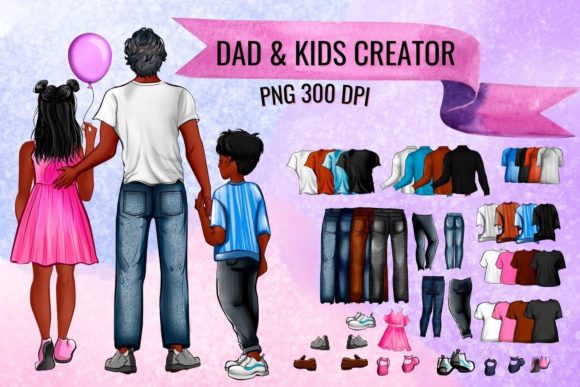 Dad & Children Family Creator Clipart: Design Assets for Heartfelt Projects