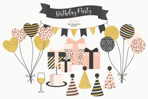 Elevate Your Designs with Birthday Party Clipart Gold Blush Black