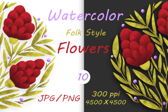 Flowers in Folk Style: Hand Drawn 10 for Authentic Design