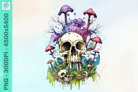 Unleash Dark Art: The Horror Skull Psychedelic Mushroom PNG