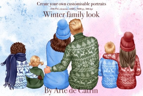 Winter Family Look Christmas Clipart for Holiday Projects
